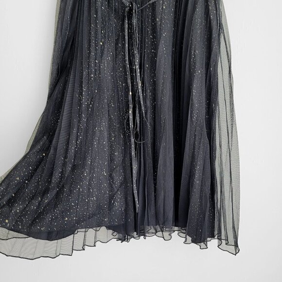 NWT 7 For All Mankind Black Silk Pleated Gold Shimmer Tulle Cocktail Party Dress - Picture 11 of 12